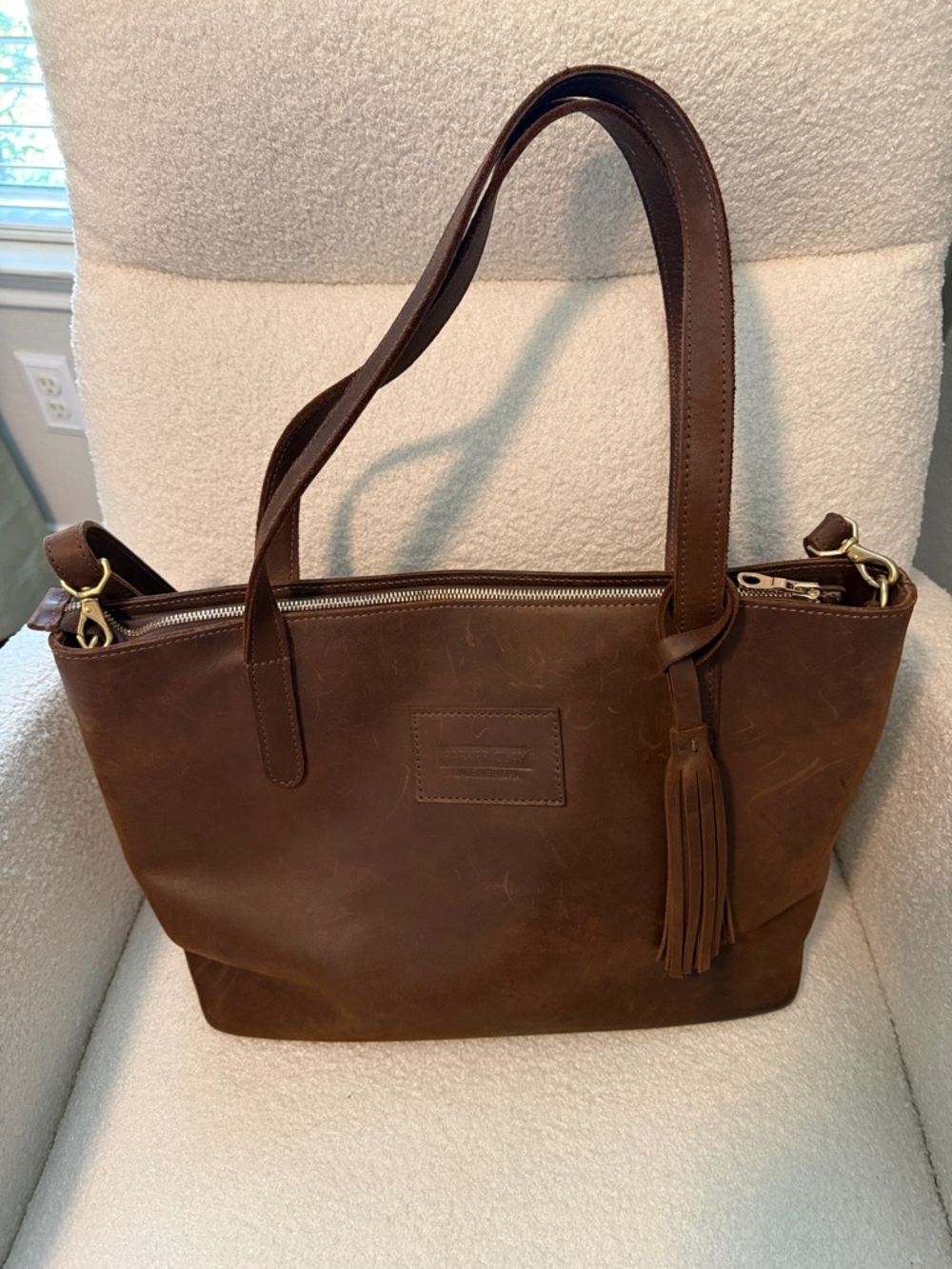 Parker Clay Women's Brown Leather Tote with Tassel Accent - Picture 8 of 8